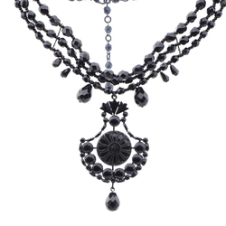 Czech jet black mourning glass choker necklace and pendant