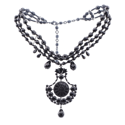 Czech jet black mourning glass choker necklace and pendant