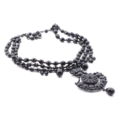 Czech jet black mourning glass choker necklace and pendant