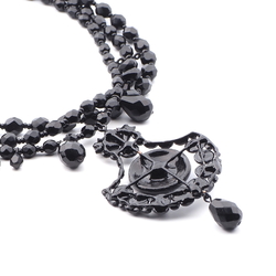 Czech jet black mourning glass choker necklace and pendant
