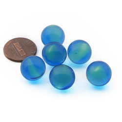 Lot (6) Czech vintage uranium blue bicolor bullet mold glass playing marbles 14mm