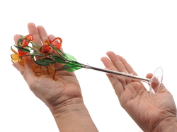 Czech lampwork glass bead orange yellow flower stem and vase decoration