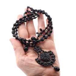 Czech jet black mourning glass choker necklace and pendant