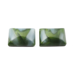 Lot (2) Czech vintage green satin marble rectangle glass cabochons 20x15mm