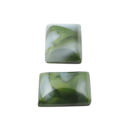Lot (2) Czech vintage green satin marble rectangle glass cabochons 20x15mm
