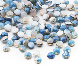 Lot (145) Czech vintage blue foil marble round harlequin glass cabochons 5mm