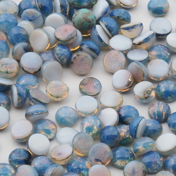 Lot (145) Czech vintage blue foil marble round harlequin glass cabochons 5mm