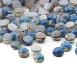 Lot (145) Czech vintage blue foil marble round harlequin glass cabochons 5mm