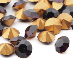 Lot (100) Czech vintage foiled round faceted purple glass rhinestones 7.5mm