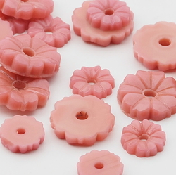 Lot (23) vintage Czech pink flower rondelle glass beads cabochons