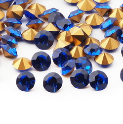 Lot (90) Czech vintage foiled round sapphire blue glass rhinestones 9mm