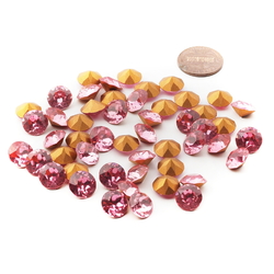 Lot (50) Czech vintage foiled round pink glass rhinestones 10mm