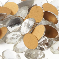 Lot (50) Czech vintage oval faceted crystal clear foiled flatback glass rhinestones 14x10mm