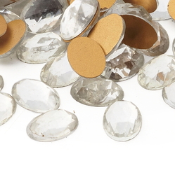 Lot (50) Czech vintage oval faceted crystal clear foiled flatback glass rhinestones 14x10mm