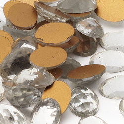 Lot (52) Czech vintage oval faceted crystal clear foiled flatback glass rhinestones 14x10mm