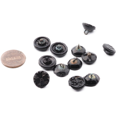 Lot (12) Czech antique Victorian geometric floral round black glass buttons