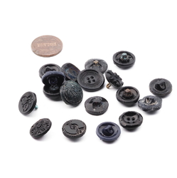 Lot (18) Czech Victorian Deco antique small black blue glass buttons