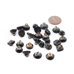 Lot (27) Czech antique Victorian geometric floral small black glass buttons