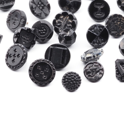 Lot (27) Czech antique Victorian geometric floral small black glass buttons