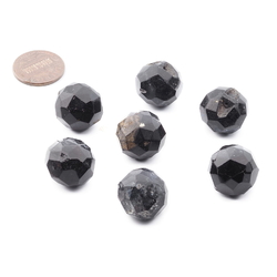 Lot (7) Czech Victorian large antique black ball faceted glass buttons 17mm