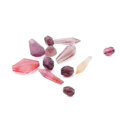 Lot (12) Czech antique Deco pink purple glass beads