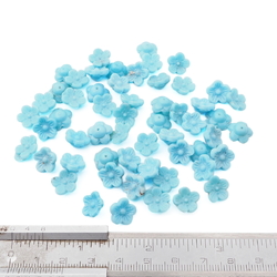 Lot (50) Antique Czech pale blue flower headpin glass beads button elements 9mm