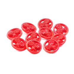Lot (10) Vintage Czech pierced Edelweiss flower red glass buttons 23mm