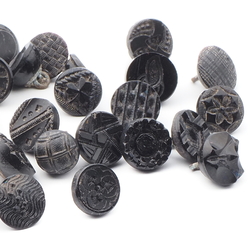 Lot (31) Czech antique Victorian geometric floral small black glass buttons