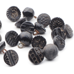 Lot (30) Czech antique Victorian geometric floral small black glass buttons