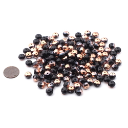 Lot (150) Czech vintage part gold black rondelle faceted glass beads 9x6mm