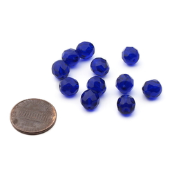 Lot (11) Czech vintage cobalt blue faceted glass beads 8mm