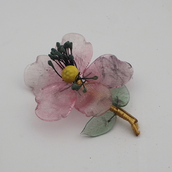 Vintage Czech lampwork glass flower pin brooch transparent pink yellow