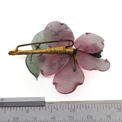 Vintage Czech lampwork glass flower pin brooch transparent pink yellow