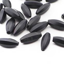 Lot (23) Czech antique oval melon faceted matte black glass beads 17mm