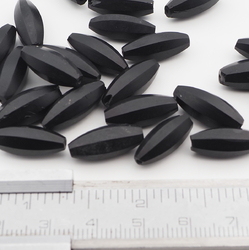Lot (23) Czech antique oval melon faceted matte black glass beads 17mm