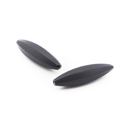 Lot (2) large Czech antique oval melon faceted black glass beads 35mm