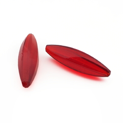 Lot (2) large Czech antique oval melon faceted red glass beads 35mm