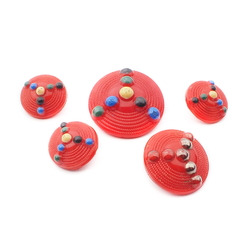 Lot (5) Czech Deco vintage hand painted red abstract glass buttons 