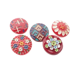 Lot (5) Czech Deco vintage hand painted red brown glass buttons 