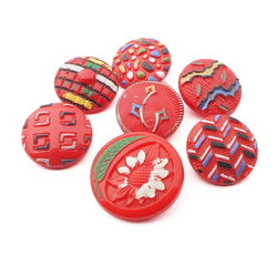 Lot (7) Czech Deco vintage hand painted red glass buttons 