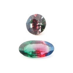 Lot (2) Czech vintage rainbow bicolor round oval glass rhinestones 