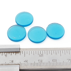 Lot (4) Czech vintage transparent blue round lozenge glass cabochons 15mm
