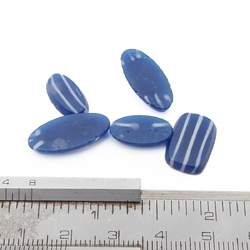 Lot (5) Czech vintage white striped blue oval lozenge glass cabochons 