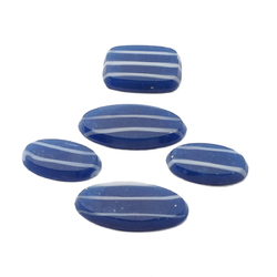 Lot (5) Czech vintage white striped blue oval lozenge glass cabochons 