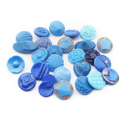 Lot (26) Czech 30's vintage blue glass buttons geometric floral fabric