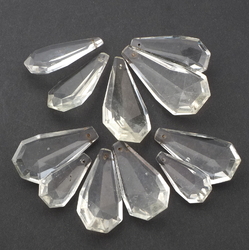 Lot (11) Czech vintage crystal clear octagon teardrop half cut glass chandelier prisms