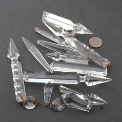 Lot (13) Czech vintage crystal clear glass chandelier prisms plug colonial