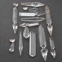 Lot (13) Czech vintage crystal clear glass chandelier prisms plug colonial