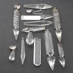 Lot (13) Czech vintage crystal clear glass chandelier prisms plug colonial