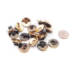 Lot (17) Czech Vintage gold gilt black glass buttons green rhinestones 18mm